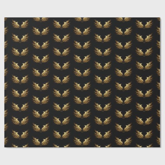 Golden Angel Wings op zwarte achtergrond Cadeaupapier (Vlak)