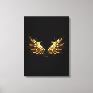 Golden Angel Wings op zwarte achtergrond Canvas Afdruk