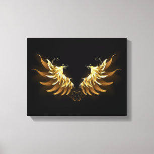 Golden Angel Wings op zwarte achtergrond Canvas Afdruk