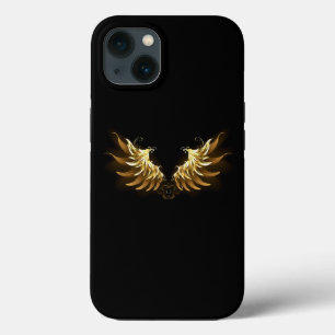 Golden Angel Wings op zwarte achtergrond iPhone 13 Hoesje