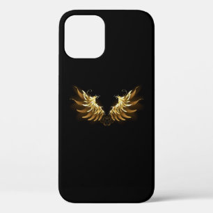Golden Angel Wings op zwarte achtergrond iPhone 12 Pro Hoesje
