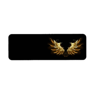 Golden Angel Wings op zwarte achtergrond Etiket