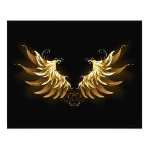 Golden Angel Wings op zwarte achtergrond Foto Afdruk