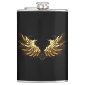 Golden Angel Wings op zwarte achtergrond Heupfles (Voorkant)