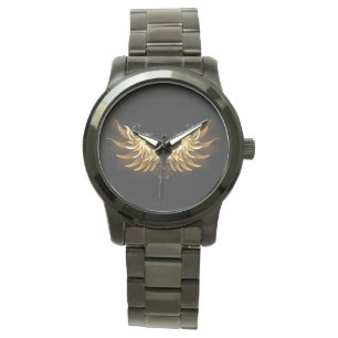 Golden Angel Wings op zwarte achtergrond Horloge