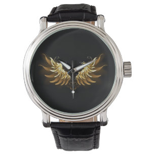 Golden Angel Wings op zwarte achtergrond Horloge