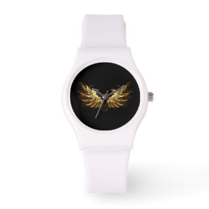 Golden Angel Wings op zwarte achtergrond Horloge