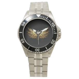 Golden Angel Wings op zwarte achtergrond Horloge