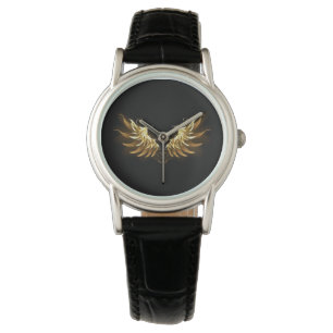Golden Angel Wings op zwarte achtergrond Horloge