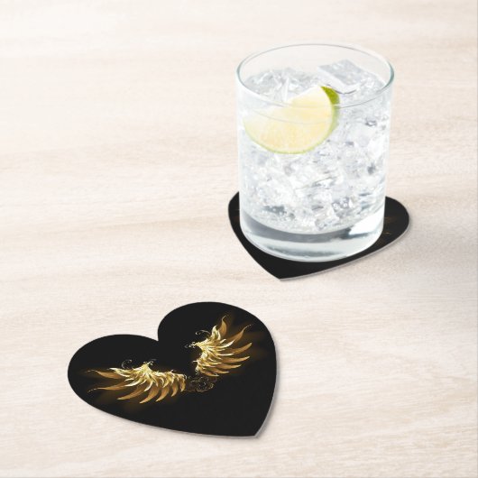 Golden Angel Wings op zwarte achtergrond Kartonnen Onderzetters (Insitu)