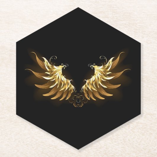 Golden Angel Wings op zwarte achtergrond Kartonnen Onderzetters (Voorkant)