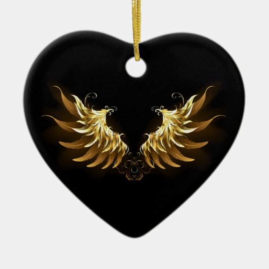 Golden Angel Wings op zwarte achtergrond Keramisch Ornament (Voorkant)