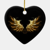 Golden Angel Wings op zwarte achtergrond Keramisch Ornament (Achterkant)