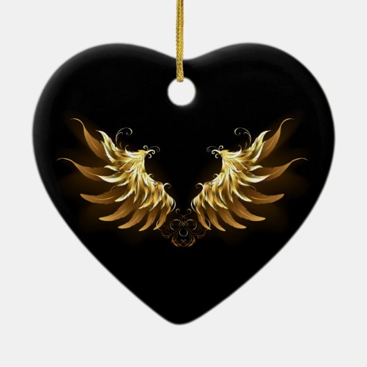 Golden Angel Wings op zwarte achtergrond Keramisch Ornament (Achterkant)