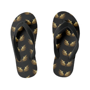 Golden Angel Wings op zwarte achtergrond Kinder Teenslippers