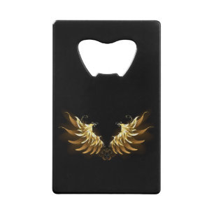 Golden Angel Wings op zwarte achtergrond Kredietkaart Flessenopener