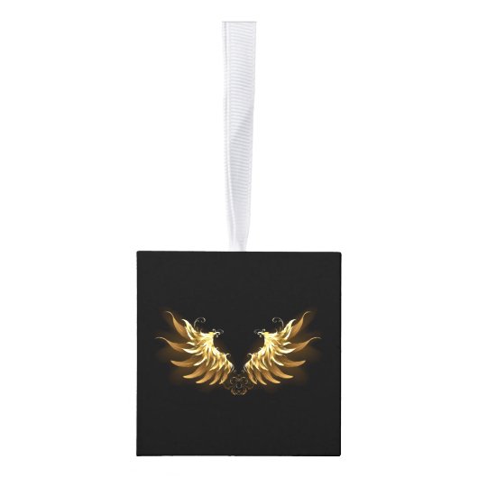 Golden Angel Wings op zwarte achtergrond Kubus Ornament (Rechts)