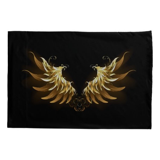 Golden Angel Wings op zwarte achtergrond Kussensloop (Achterkant-Links)