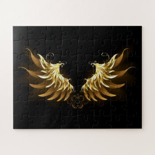 Golden Angel Wings op zwarte achtergrond Legpuzzel