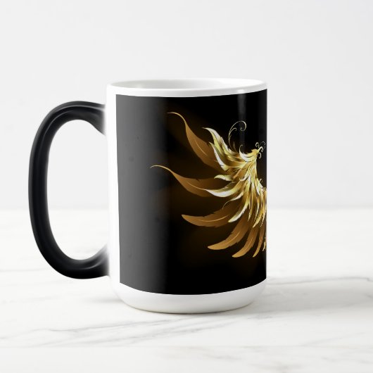 Golden Angel Wings op zwarte achtergrond Magische Mok (Links)