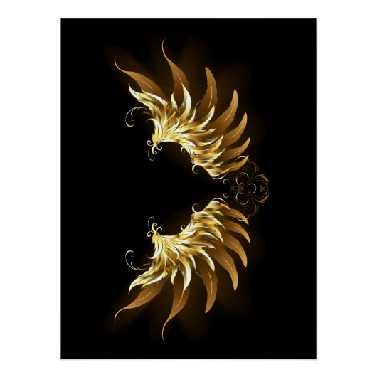Golden Angel Wings op zwarte achtergrond Perfect Poster (Voorkant)