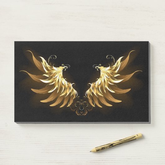 Golden Angel Wings op zwarte achtergrond Post-it® Notes (Op bureau)