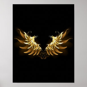Golden Angel Wings op zwarte achtergrond Poster