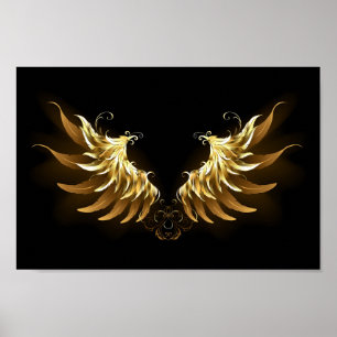 Golden Angel Wings op zwarte achtergrond Poster