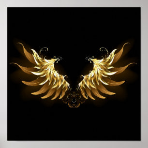 Golden Angel Wings op zwarte achtergrond Poster