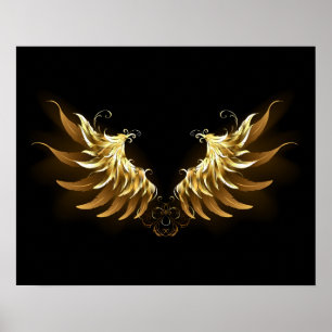 Golden Angel Wings op zwarte achtergrond Poster