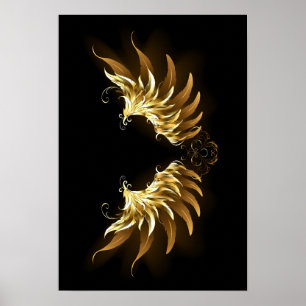 Golden Angel Wings op zwarte achtergrond Poster