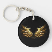 Golden Angel Wings op zwarte achtergrond Sleutelhanger (Voorkant)