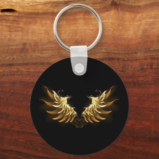 Golden Angel Wings op zwarte achtergrond Sleutelhanger (Voorkant)