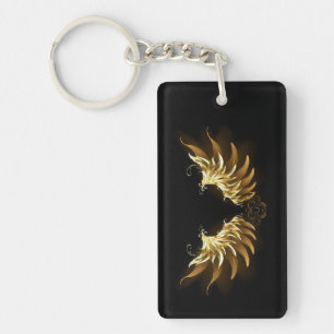 Golden Angel Wings op zwarte achtergrond Sleutelhanger