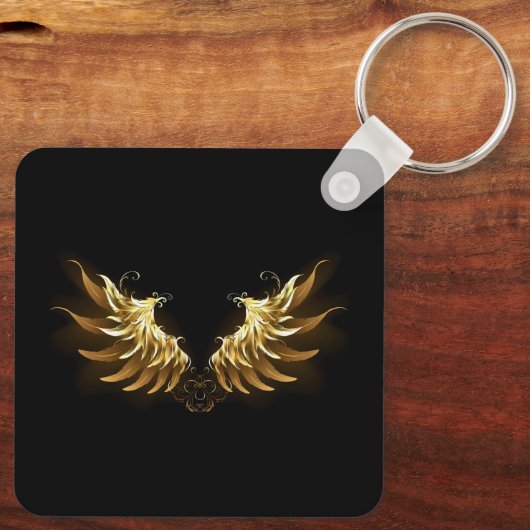 Golden Angel Wings op zwarte achtergrond Sleutelhanger (Achterkant)