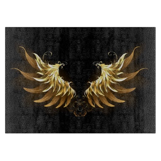 Golden Angel Wings op zwarte achtergrond Snijplank (Voorkant)