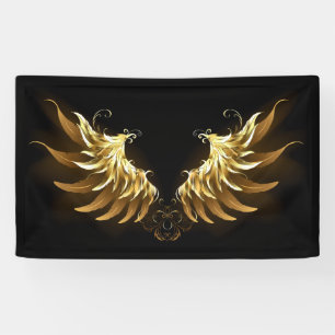 Golden Angel Wings op zwarte achtergrond Spandoek