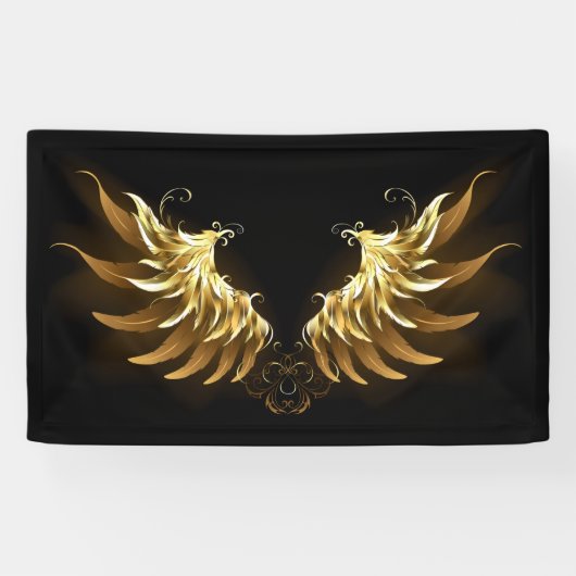 Golden Angel Wings op zwarte achtergrond Spandoek (Horizontaal)