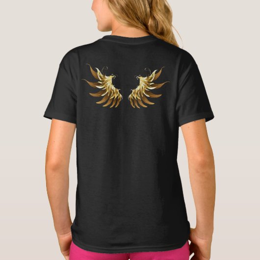 Golden Angel Wings op zwarte achtergrond T-shirt (Achterkant)