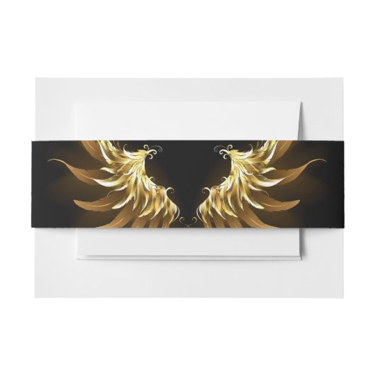 Golden Angel Wings op zwarte achtergrond Uitnodigingen Wikkel (Voorkant Voorbeeld)