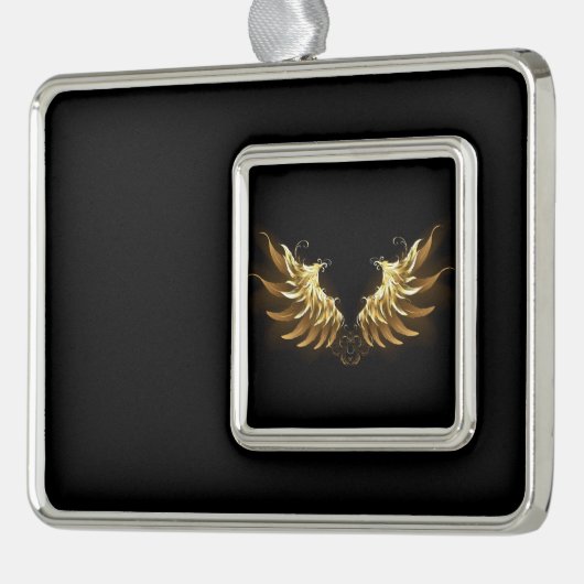 Golden Angel Wings op zwarte achtergrond Verzilverd Kader Ornament (Links)