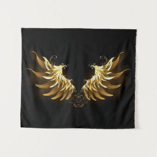 Golden Angel Wings op zwarte achtergrond Wandkleed