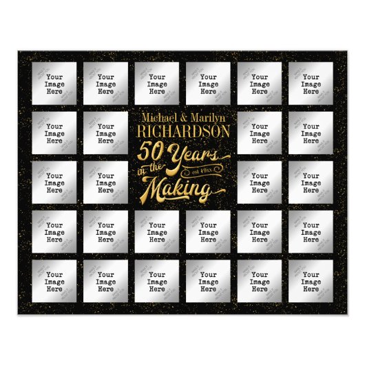 Golden Anniversary 26 Photo Collage, Gold Confetti (Devant)