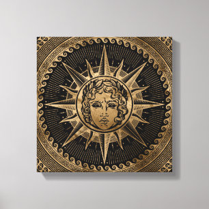 Golden Apollo Sun God op de Griekse sleutelversier Canvas Afdruk