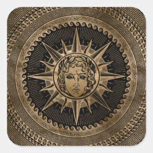 Golden Apollo Sun God op de Griekse sleutelversier Vierkante Sticker