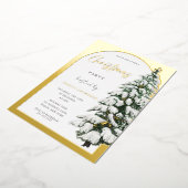 Golden Arch White Snowy Tree-kerstfeest Folie Uitnodiging (Gedraaid)