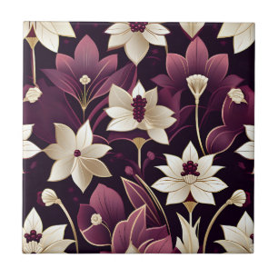 Golden Art Deco Bloemen Bourgogne Tegeltje
