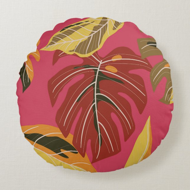 Golden Art Deco Natuur Behang Rond Kussen (Voorkant)