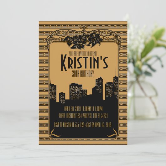 Golden, Art Deco Party, uitnodigingen uit 1920 (Staand voorkant)