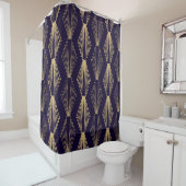 Golden art Deco Pattern. Seamless dark blue backgr Douchegordijn (In situ)